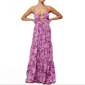 NWOT Floral Maxi Dress with Cross Tie Up Front-Pink and Purple